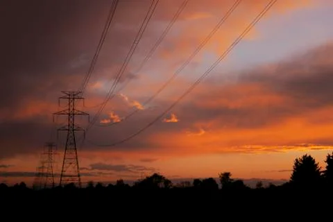 Powerlines at sunset1 Stock Photos