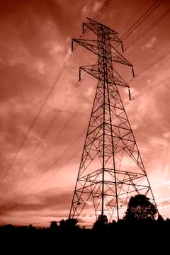 Powerlines at sunset5 Stock Photos