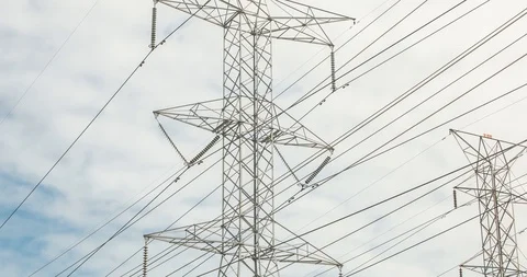 Powerlines towering above, dramatic hyperlapse 4k Stock Footage 91988300