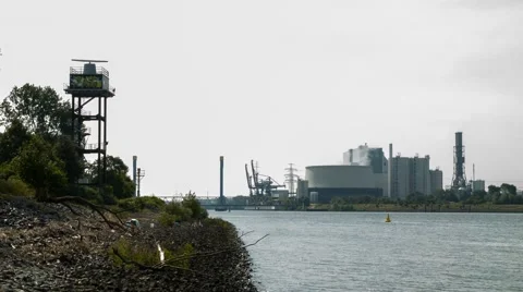 Powerplant and River Stock Footage 40983547