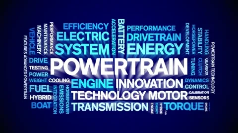 Powertrain animated word cloud,animation tag kinetic typography seamless loop. Stock Footage 327574492