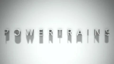 Powertrains 3D title animation with shadows on a white background Stock Footage 297381983