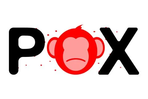 Pox text with monkey head icon and spreading effect Stock Illustration