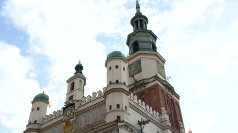 Poznan, Poland, August 2016: Tourists visiting the Poznan town hall in old town Stock Footage