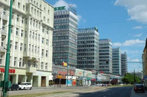 Poznan, Poland - July 13, 2014: Buildings and cars on sw. Marcin street in Po Stock Photos