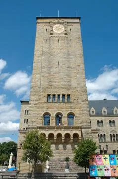 Poznan, Poland - July 13, 2014: Emperor's castle tower and  unidentified peop Stock Photos