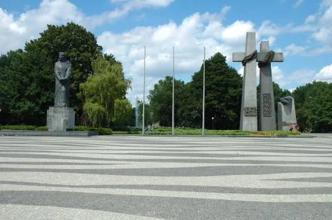 Poznan, Poland - July 13, 2014: Two monuments: Adam Mickiewicz and June 1956  Stock Photos