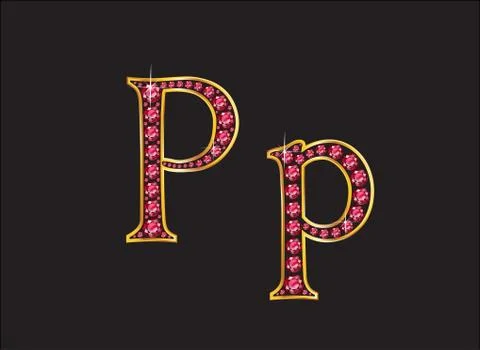 Pp Ruby Jeweled Font with Gold Channels Stock Illustration