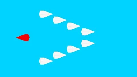 Ppaper planes on turquoise blue background. left his own company. Illustrazione stock