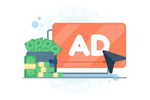 PPC advertising concept with cursor clicking banner ad Stock Illustration