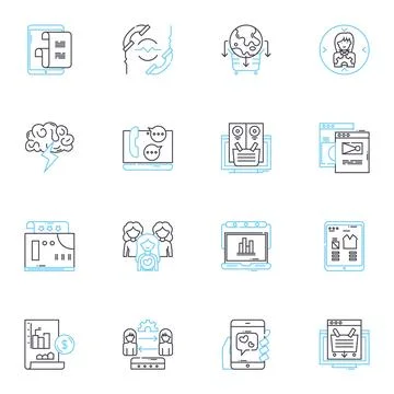 PPC agency linear icons set. Advertising, Analytics, Bid, Click-through-Rate Stock Illustration
