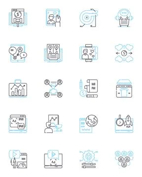 PPC agency linear icons set. Advertising, Analytics, Bid, Click-through-Rate Stock Illustration
