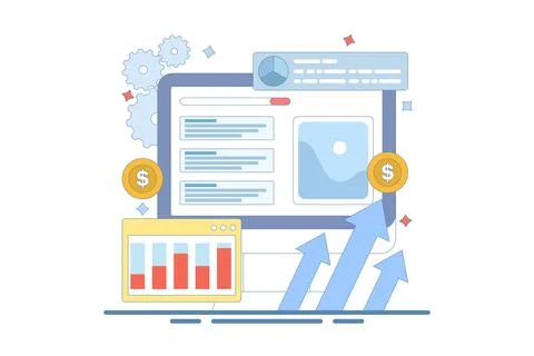 PPC Campaign Concept increase website traffic. PPC Ads for website promotion. Stock Illustration