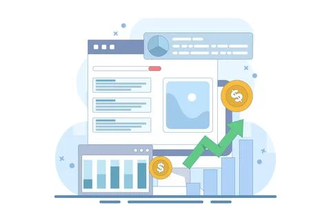 PPC Campaign Concept increase website traffic. PPC Ads for website promotion. Stock Illustration