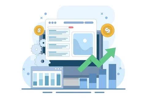 PPC Campaign Concept increase website traffic. PPC Ads for website promotion. Stock Illustration