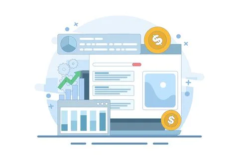 PPC Campaign Concept increase website traffic. PPC Ads for website promotion. Stock Illustration