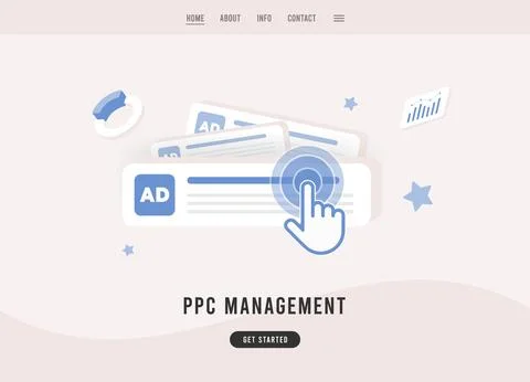PPC Management - Pay per Click digital marketing concept. Managing PPC Stock Illustration