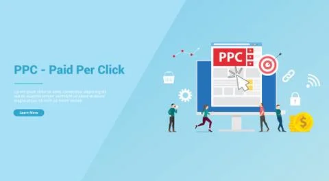 Ppc paid or pay per click concept with people team for website template or ba Stock Illustration