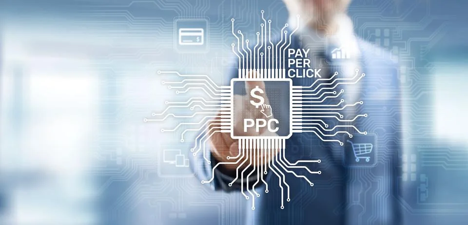 PPC Pay per click payment technology digital marketing internet business concept Stockfoto's