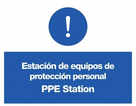 PPE Station Bilingual Construction Mandatory Signs Collection Stock Illustration