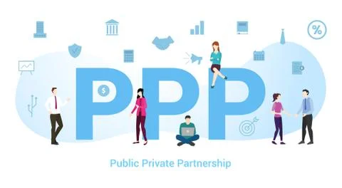 Ppp public private partnership concept with big word or text and team people  Stock Illustration