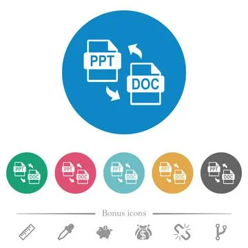 PPT DOC file conversion flat round icons Illustrazione stock