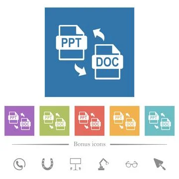 PPT DOC file conversion flat white icons in square backgrounds イラスト素材