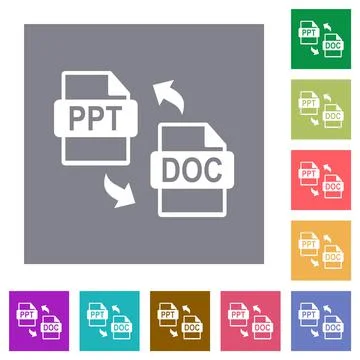PPT DOC file conversion square flat icons 스톡 일러스트