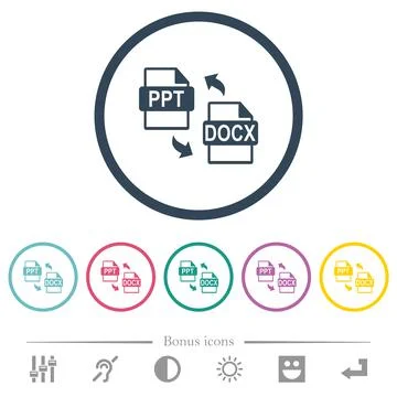 PPT DOCX file conversion flat color icons in round outlines Illustrazione stock