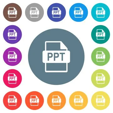 PPT file format flat white icons on round color backgrounds Stock Illustration
