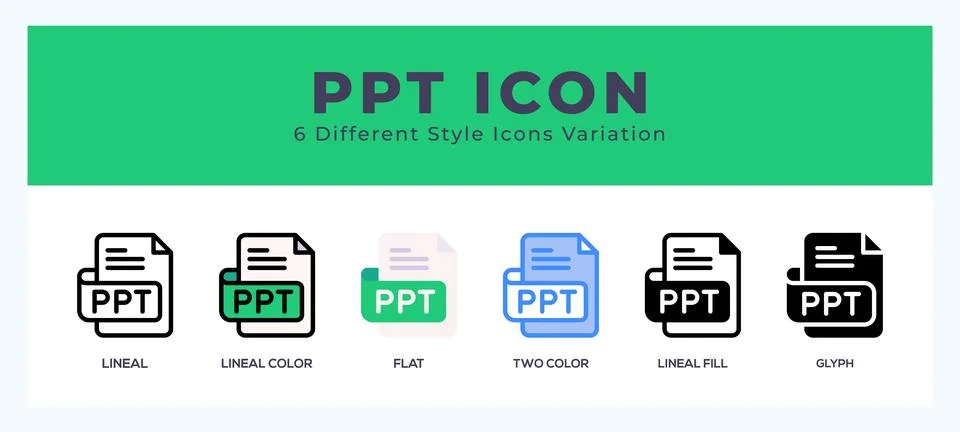 Ppt file icons set. Different style of icons simple vector illustration. Stock Illustration
