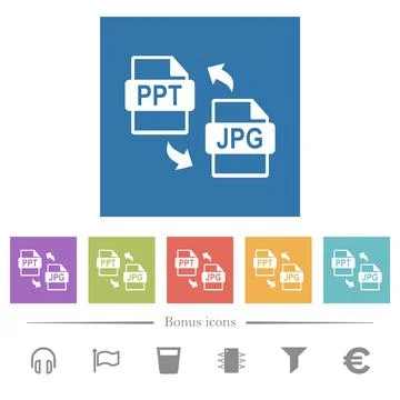 PPT JPG file conversion flat white icons in square backgrounds Stock Illustration