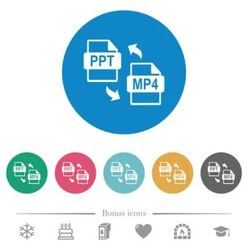 PPT MP4 file conversion flat round icons 库存插图