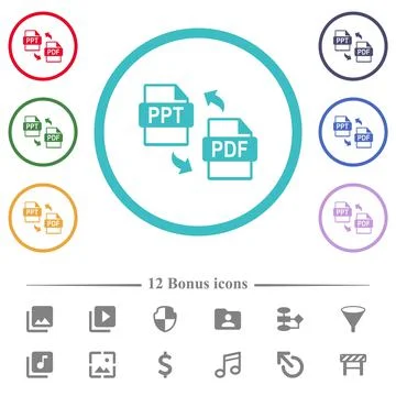 PPT PDF file conversion flat color icons in circle shape outlines Stock Illustration