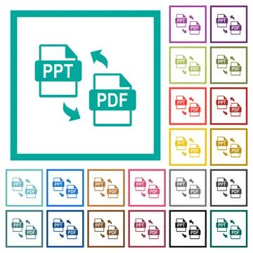 PPT PDF file conversion flat color icons with quadrant frames Stock Illustration