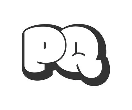 PQ logo, bubble comic lettering, rounded in graffiti style black and white .. Stock Illustration