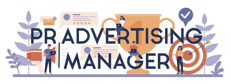 PR advertising manager typographic header concept. Idea of making 스톡 일러스트