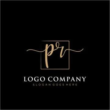 PR Initial handwriting logo with rectangle template vector Stock Illustration
