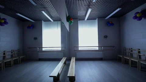(PR) Light switched off in small studio with mirror on wall in family club Stock Footage 276371749