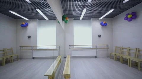 (PR) Panorama of small studio with mirror on wall in family club Stock Footage 276371747