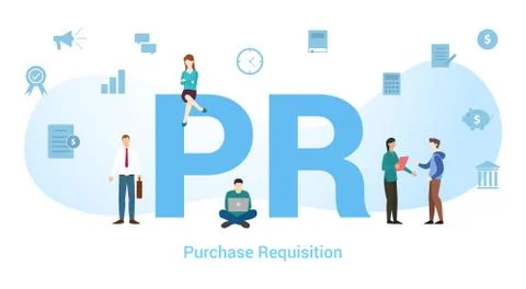 Pr purchase requisition concept with big word or text and team people with mo Stock-Illustration