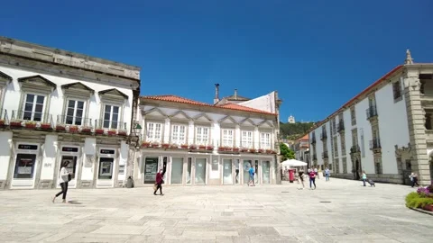 "Praa da Republica" - Republic Square - Water Fountain and Medieval Building Stock Footage 155229083