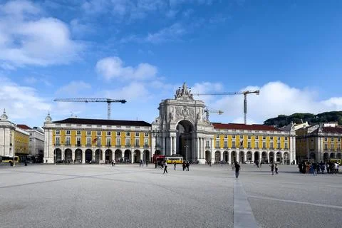 Praca do Comercio and statue of King Jose I in Lisbon Stock Photos