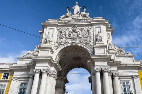 Praca do Comercio and statue of King Jose I in Lisbon Stock Photos