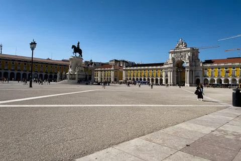 Praca do Comercio and statue of King Jose I in Lisbon Stock Photos