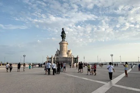 Praca do Comercio and statue of King Jose I in Lisbon Stock Photos