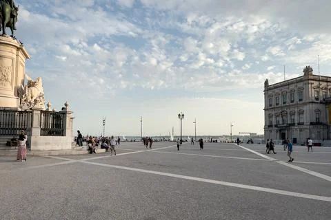 Praca do Comercio and statue of King Jose I in Lisbon Stock Photos