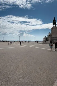 Praca do Comercio and statue of King Jose I in Lisbon Stock Photos