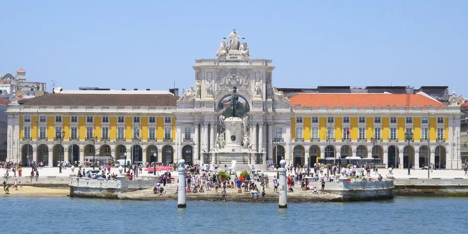 Praca do Comercio and Victory Arch, Lisbon, Portugal, Europe Stock Photos