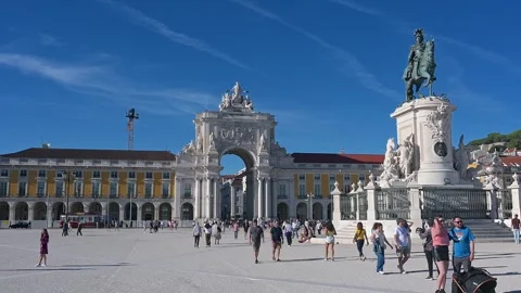 Praca do Comercio with Arch and Statue in Lisbon Stock Footage 300864681